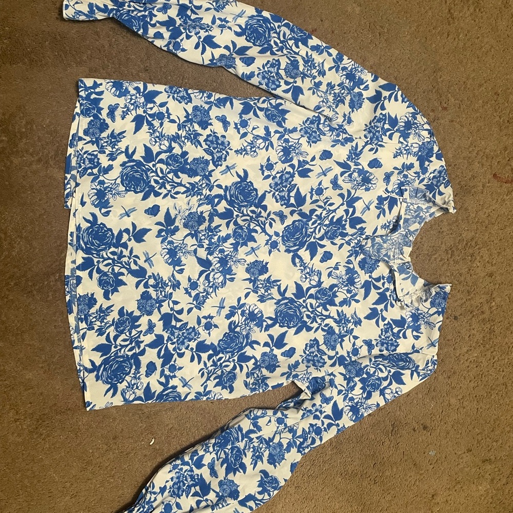 Floral Blue and White Women's Blouse
